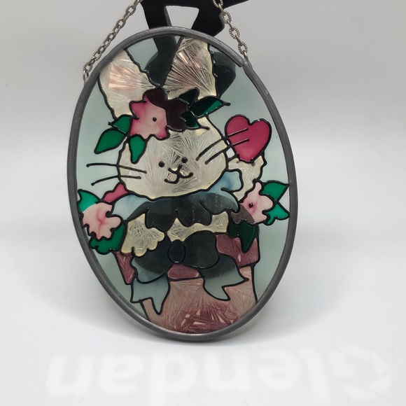 VTG Lovely Bunny in a Plant Pot surrounded by flowers & love. Suncatcher - Picture 2 of 7